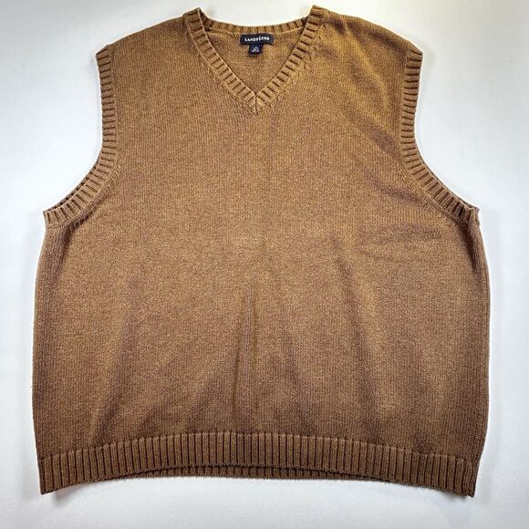 Lands' End Other - Vintage Lands End V-neck Sweater Vest Brown Tan 100% Cotton Hong Kong Mens XXL